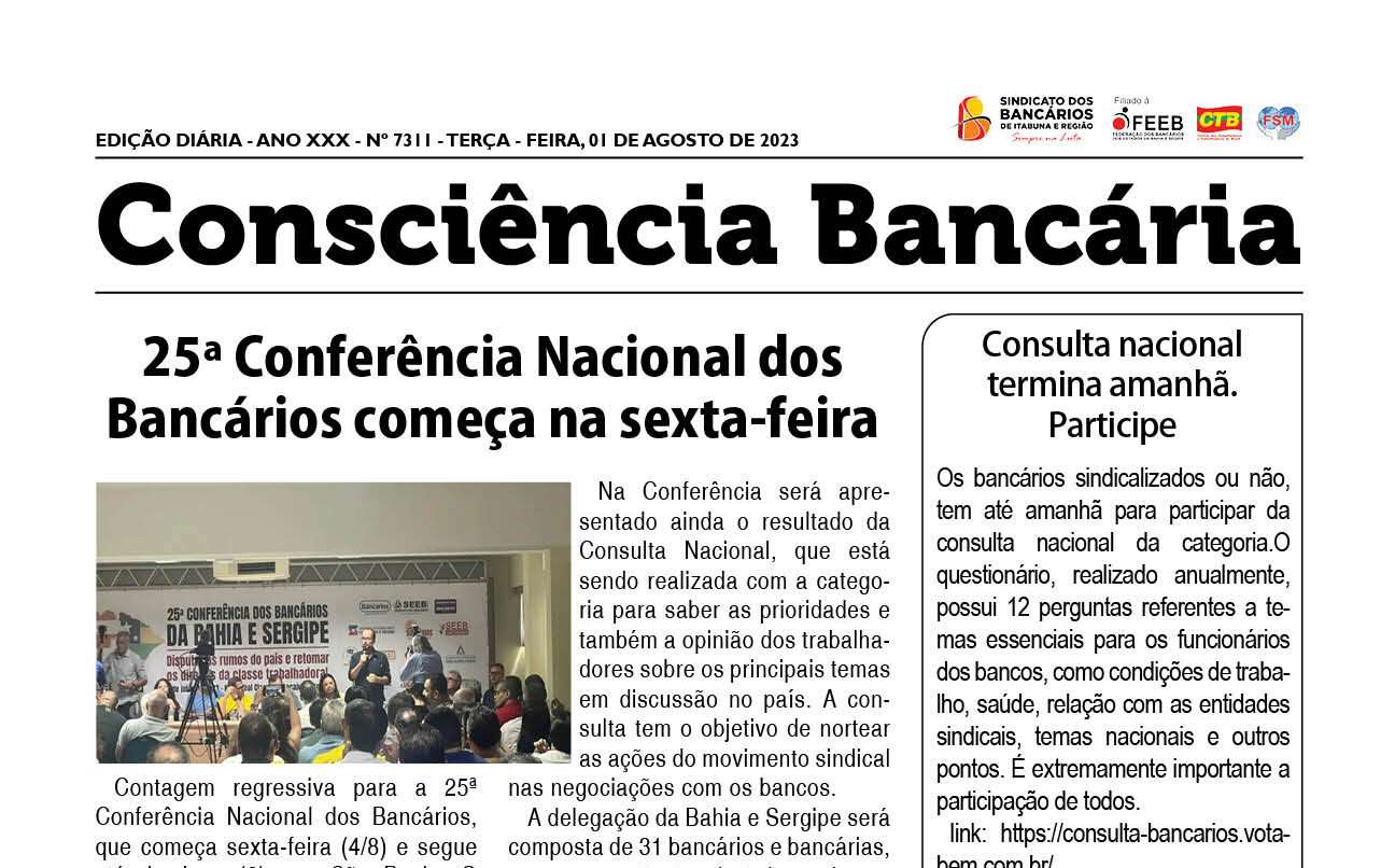 Boletim Diário 15.08.2023 - Sindicato dos Bancários de Itabuna e Região